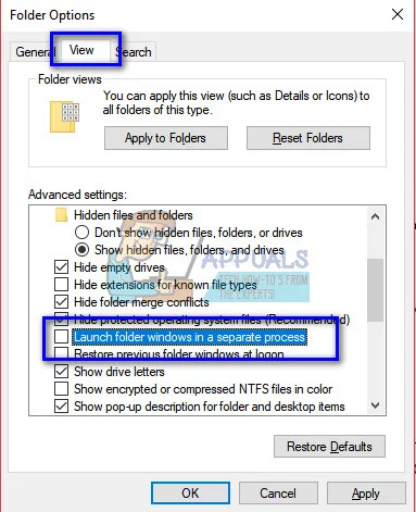 Bỏ tìm Launch folder windows in a separate process