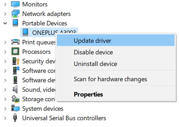 Update driver cho thiết bị Android