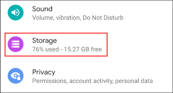 Chọn mục Dung lượng/Storage