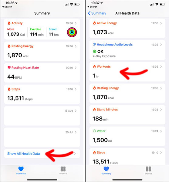 Các hoạt động trong Apple Health