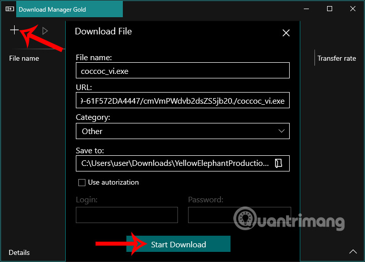 Nhập thông tin file tải