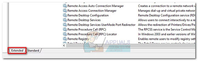Đảm bảo rằng tab Extended đang hoạt động
