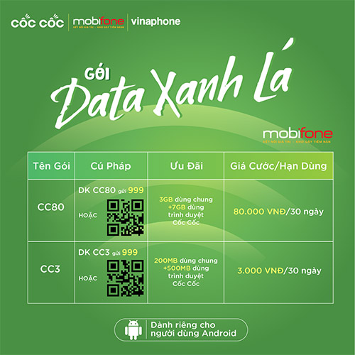 Gói data xanh lá cho Mobifone