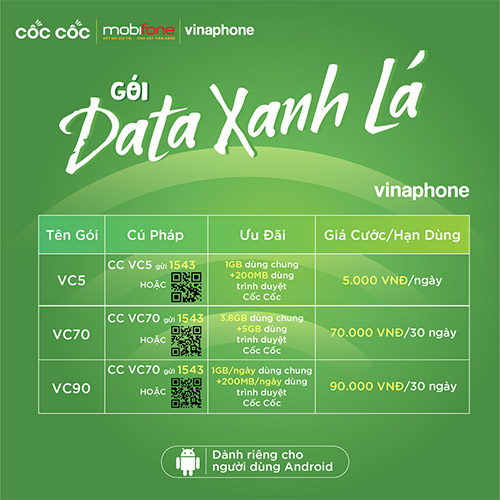 Gói data xanh lá Vinaphone