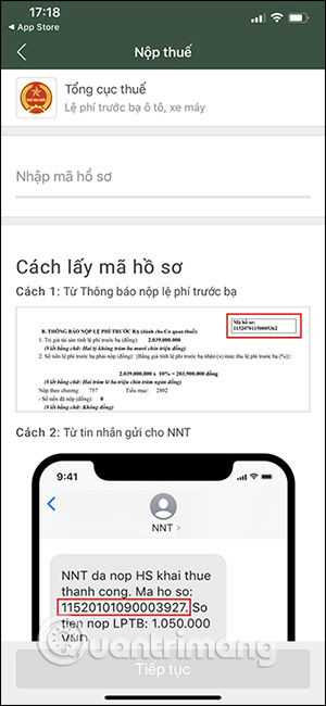Nhập mã hồ sơ 