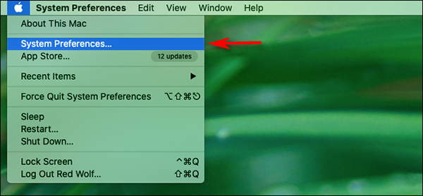 Chọn System Preferences từ thanh menu
