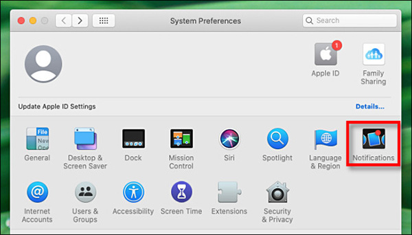Chọn Notifications từ trang System Preferences