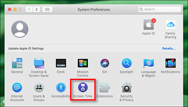 Chọn Screen Time từ trang System Preferences