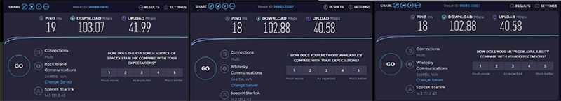 Tốc độ Starlink khi thử nghiệm