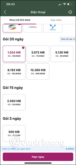 Gói cước data Viettel