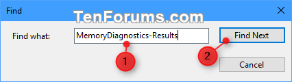 Nhập MemoryDiagnostics-Results vào hộp thoại Find