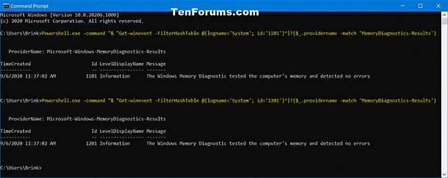 Đọc kết quả Memory Diagnostics Tool trong Command Prompt