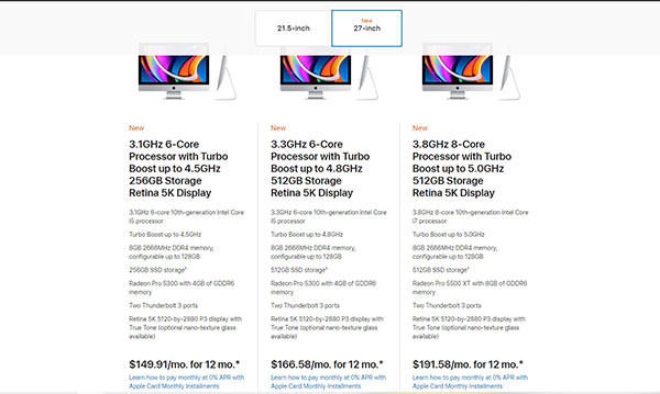 Giá khởi điểm của ba iMac phiên bản thường
