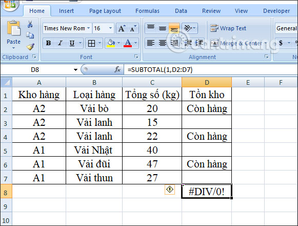 Cách dùng hàm SUBTOTAL trong Excel - Ảnh minh hoạ 10