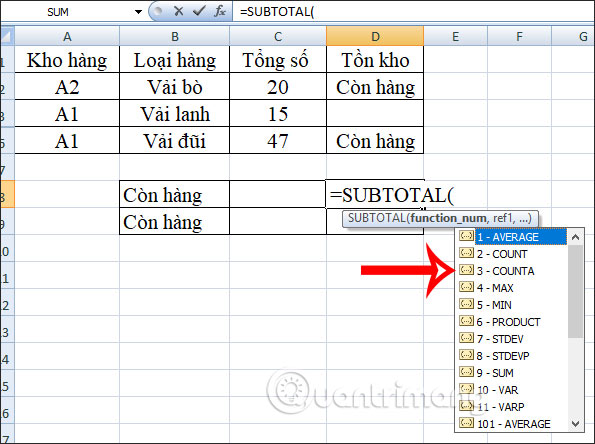 Cách dùng hàm SUBTOTAL trong Excel - Ảnh minh hoạ 4