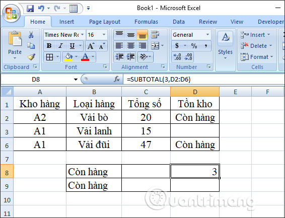 Hàm SUBTOTAL: Công thức và cách sử dụng hàm SUBTOTAL trong Excel - Ảnh minh hoạ 5