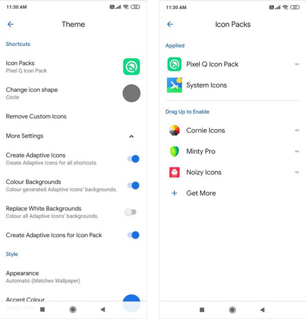 Chủ đề và các gói biểu tượng Android thuần