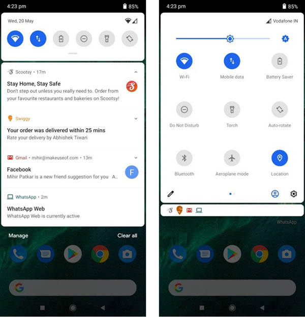 Thanh thông báo giống Android thuần
