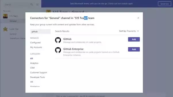 Github tích hợp trong Teams