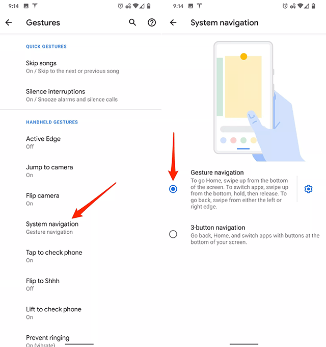 Bật điều hướng cử chỉ trên Android 10