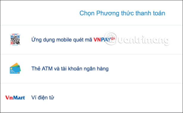 Lựa chọn phương thức thanh toán 