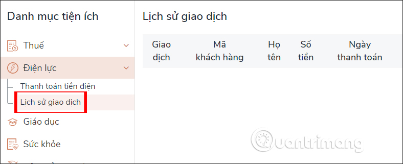 Lịch sử nộp tiền điện 