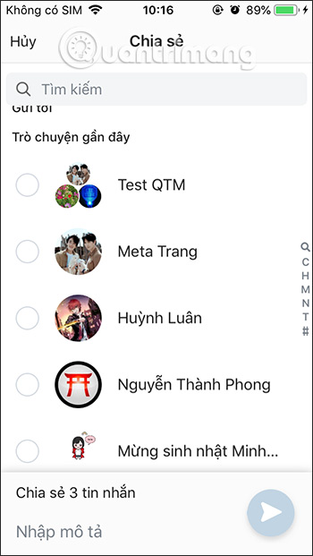 Chọn người gửi