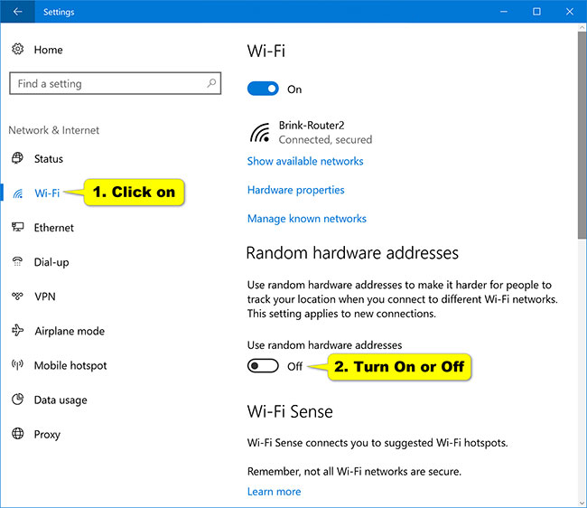 Cách kích hoạt địa chỉ MAC ngẫu nhiên cho mạng WiFi trên Windows 10