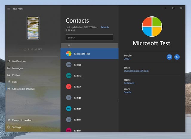 Tab Contacts mới