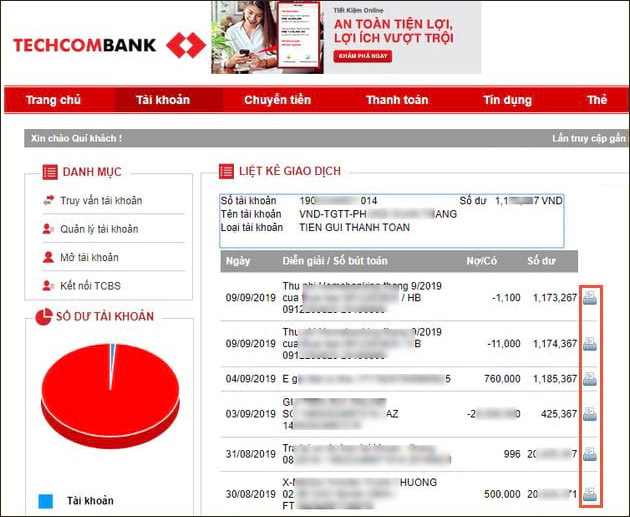 Hiển thị giao dịch 