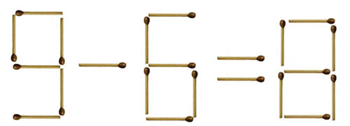 Di chuyển hai que diêm để 9 - 6 = 8