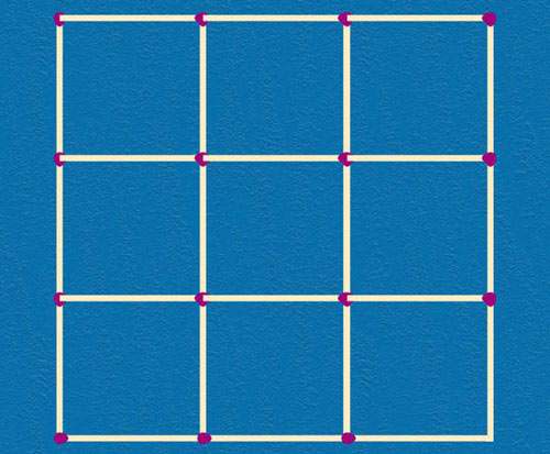 Bỏ 4 que diêm để hình dưới đây chỉ còn 5 ô vuông