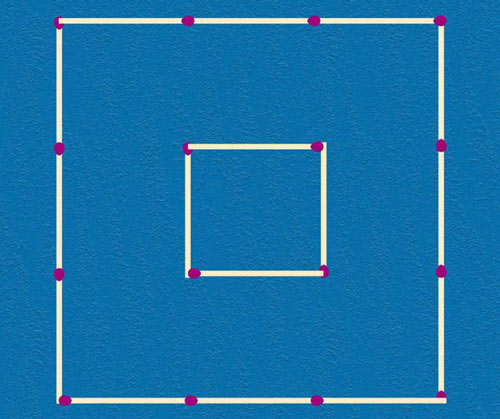 Di chuyển 4 que diêm để được 3 hình vuông