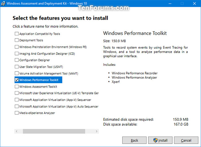 Chọn Windows Performance Toolkit để cài đặt