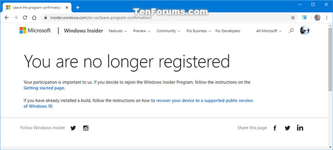 Xác nhận You are no longer registered