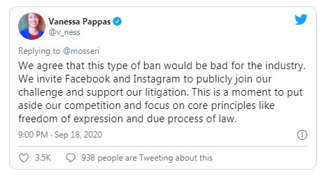 Vanessa Pappas kêu gọi sự đoàn kết từ Facebook và Instagram