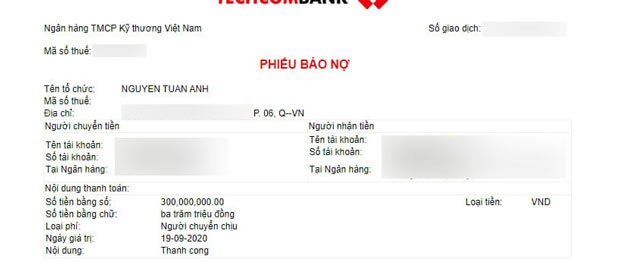 Tài khoản của nạn nhân đã chuyển 300 triệu đồng cho một tài khoản ở ngân hàng khác. Ảnh: NVCC.