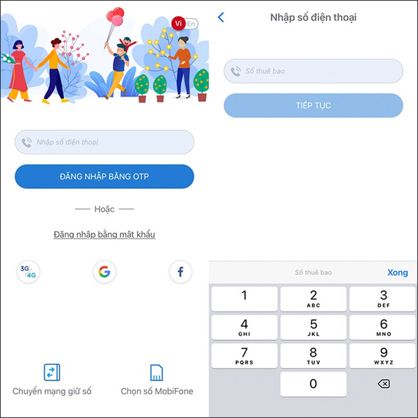 Đăng nhập số điện thoại