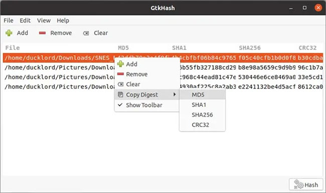 Sao chép hash của file vào clipboard