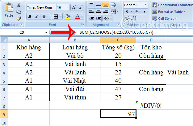 MS Excel - Bài 16: Hàm CHOOSE trong Excel - Ảnh minh hoạ 3