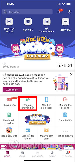 Yêu cầu chuyển tiền