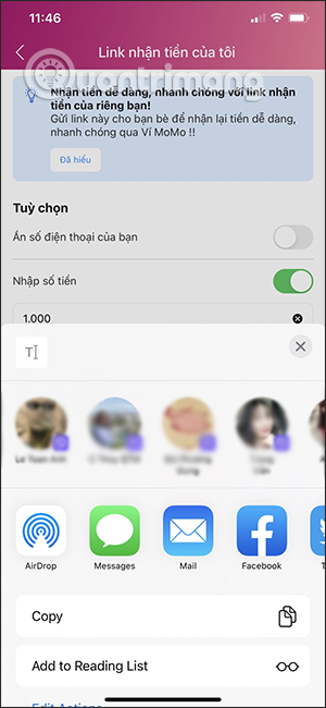 Chọn người nhận link