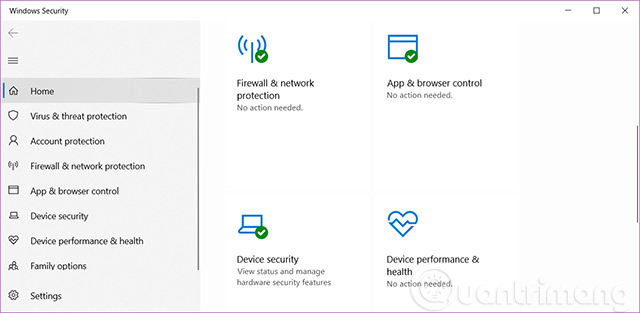 Giao diện Windows Security trong Windows 10