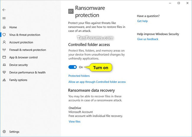 Bật Controlled Folder Access