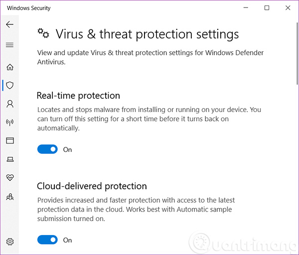 Cài đặt Virus & threat protection settings