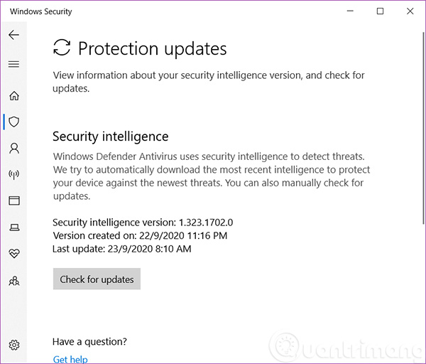 Xem cập nhật dữ liệu cho Windows Security