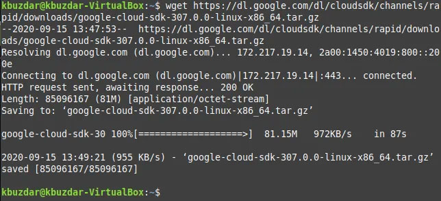 Google Cloud SDK đã được tải xuống thành công