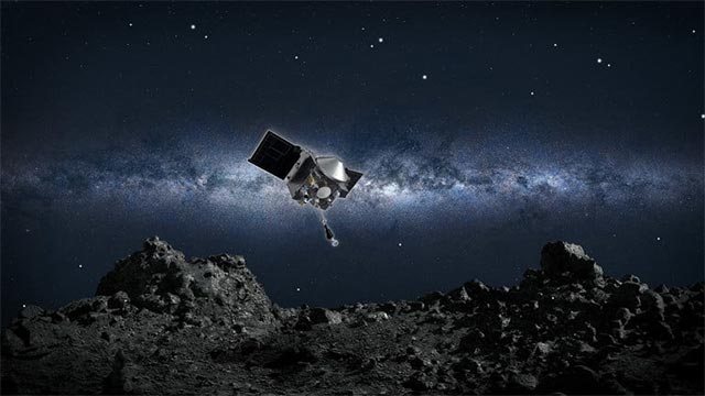 Ảnh mô phỏng tàu vũ trụ OSIRIS-REx chuẩn bị hạ cánh xuống tiểu hành tinh Bennu