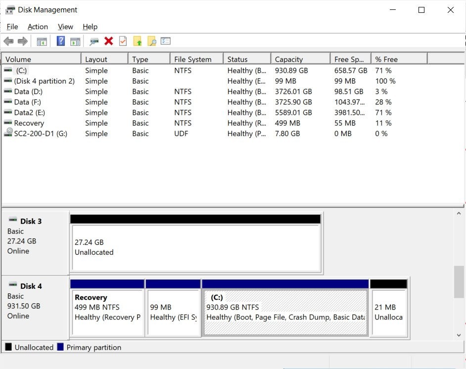 Công cụ Disk Management cũ