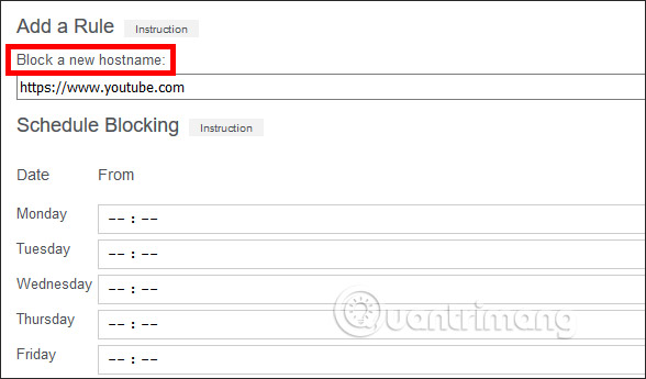 Nhập URL trang web cần chặn 